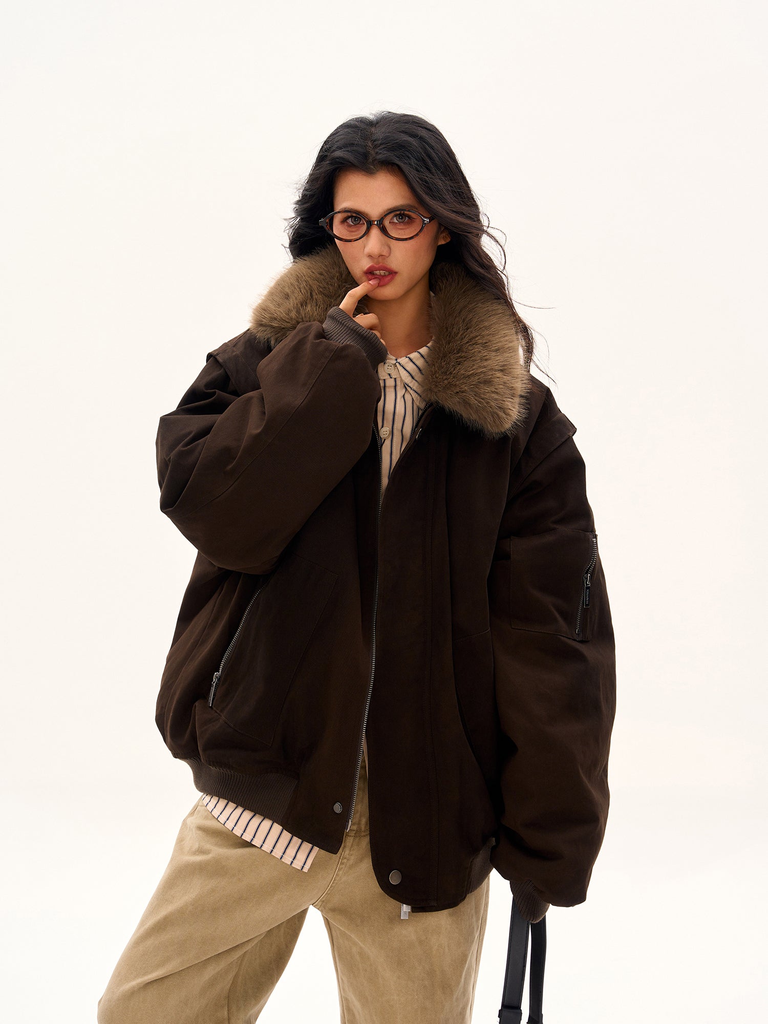 American Vintage Fur Collar Down Jacket for Women Men Thick Warm Coat