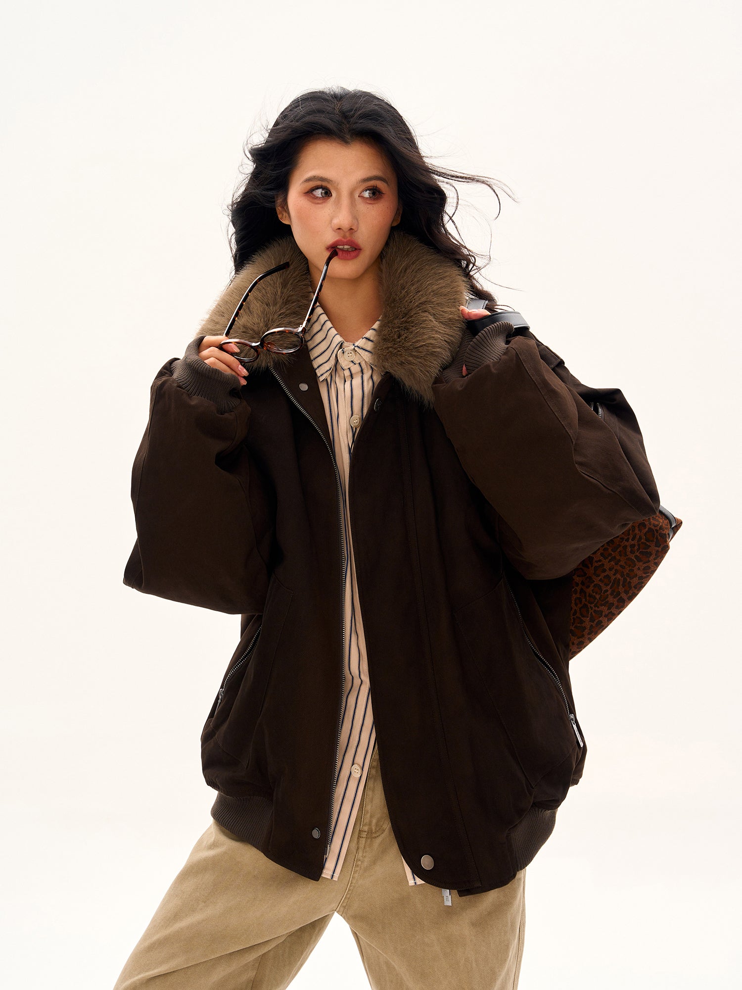 American Vintage Fur Collar Down Jacket for Women Men Thick Warm Coat