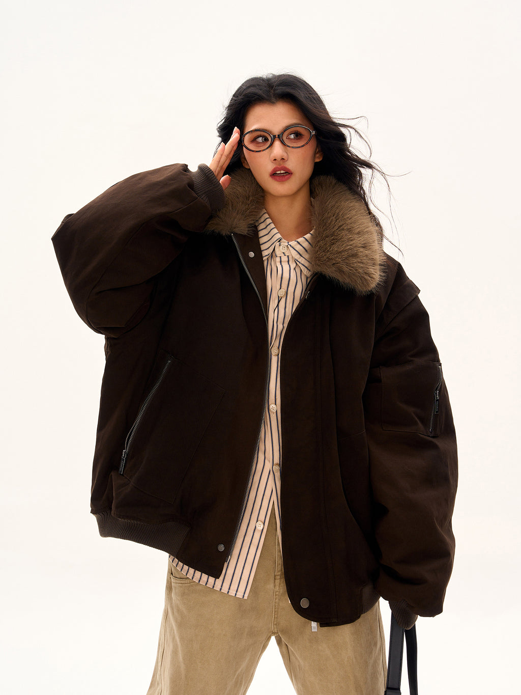 American Vintage Fur Collar Down Jacket for Women Men Thick Warm Coat