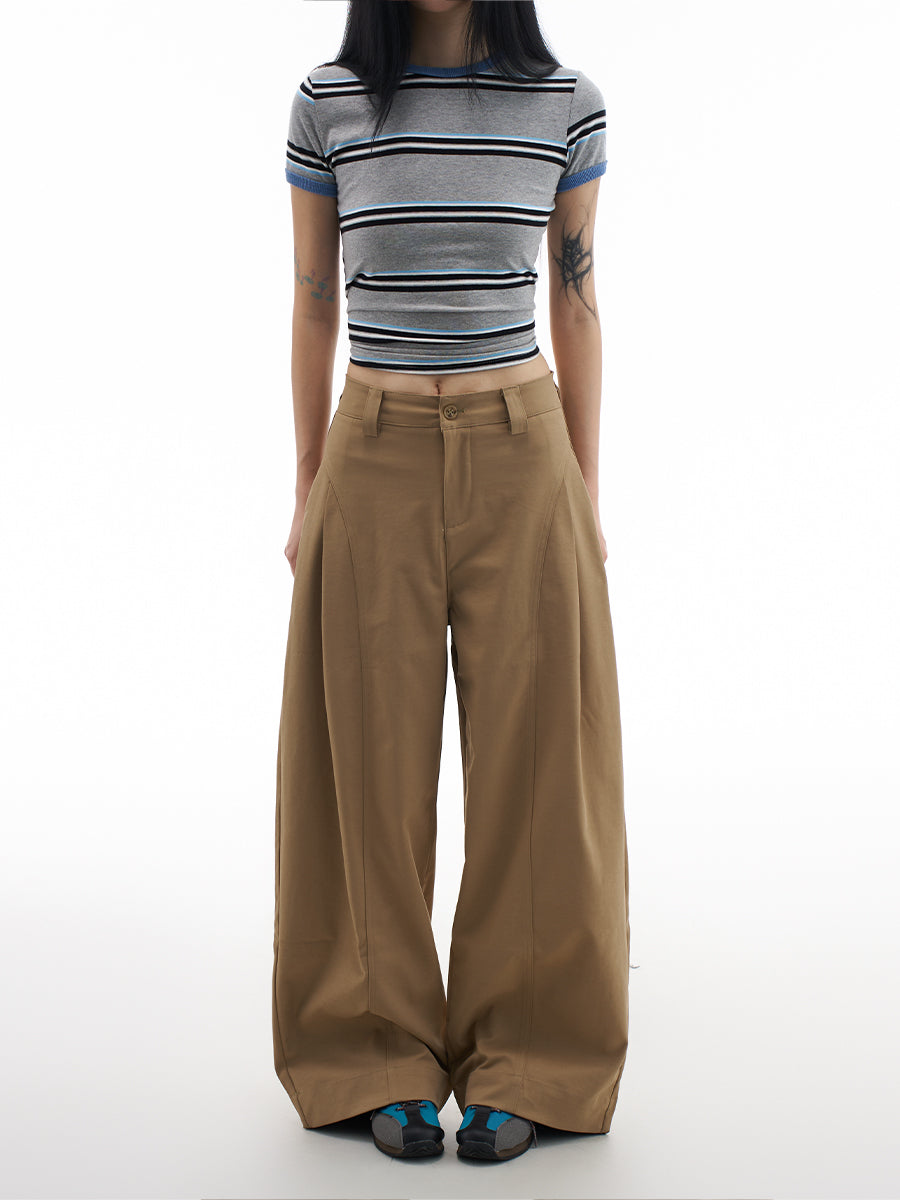 Khaki Wide Leg Trousers for Women Vintage High Waist Pleated Loose Fit Pants