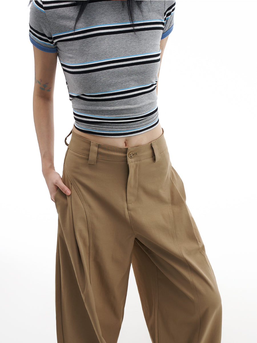 Khaki Wide Leg Trousers for Women Vintage High Waist Pleated Loose Fit Pants