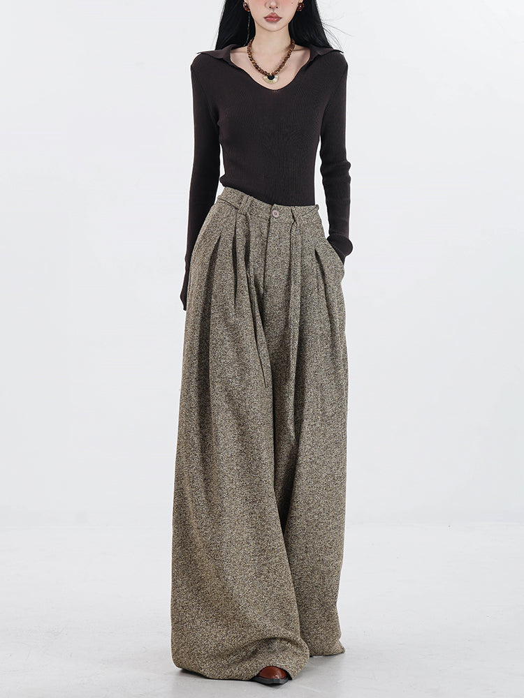 Vintage Wool Wide Leg Sweatpants for Women Fall Winter Loose Fit