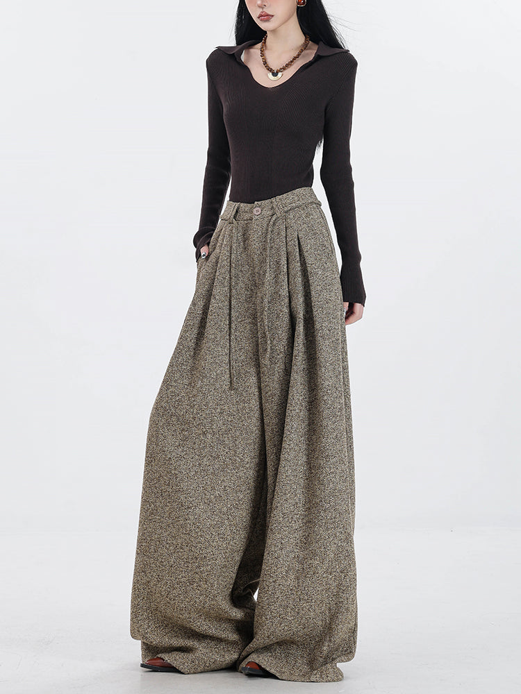 Vintage Wool Wide Leg Sweatpants for Women Fall Winter Loose Fit