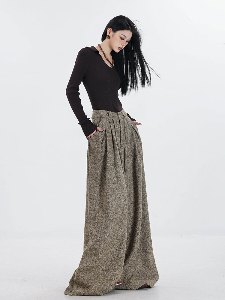 Vintage Wool Wide Leg Sweatpants for Women Fall Winter Loose Fit