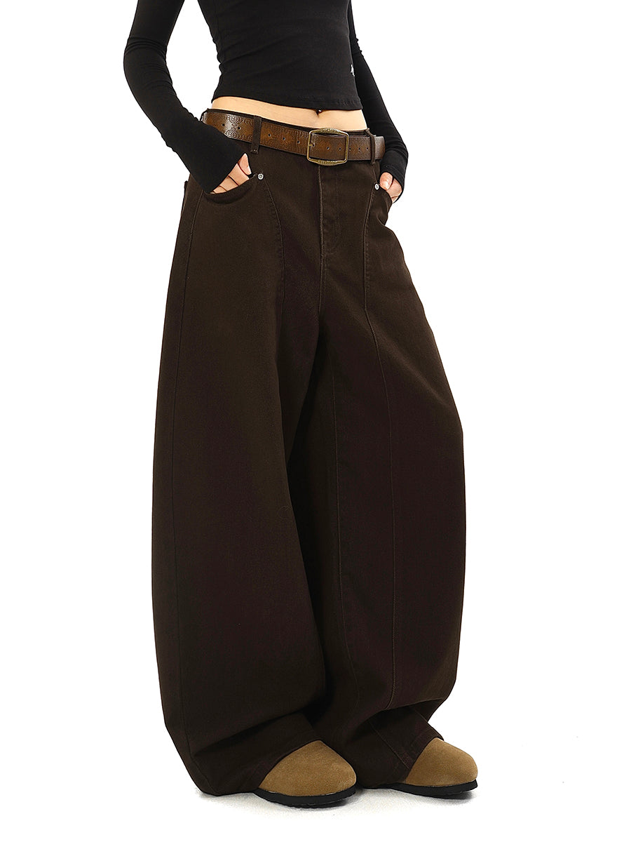 Vintage Loose Fit Brown Jeans Women Wide Leg Fall Winter Everyday Style