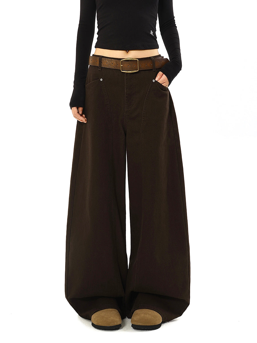 Vintage Loose Fit Brown Jeans Women Wide Leg Fall Winter Everyday Style