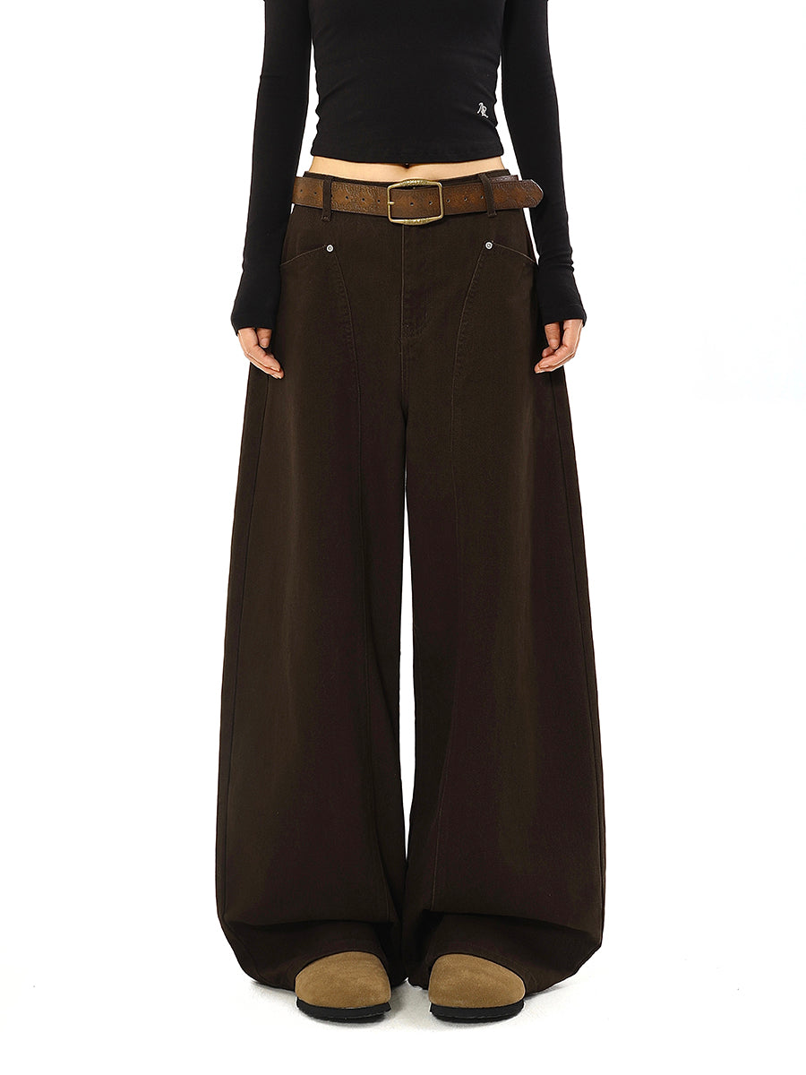 Vintage Loose Fit Brown Jeans Women Wide Leg Fall Winter Everyday Style