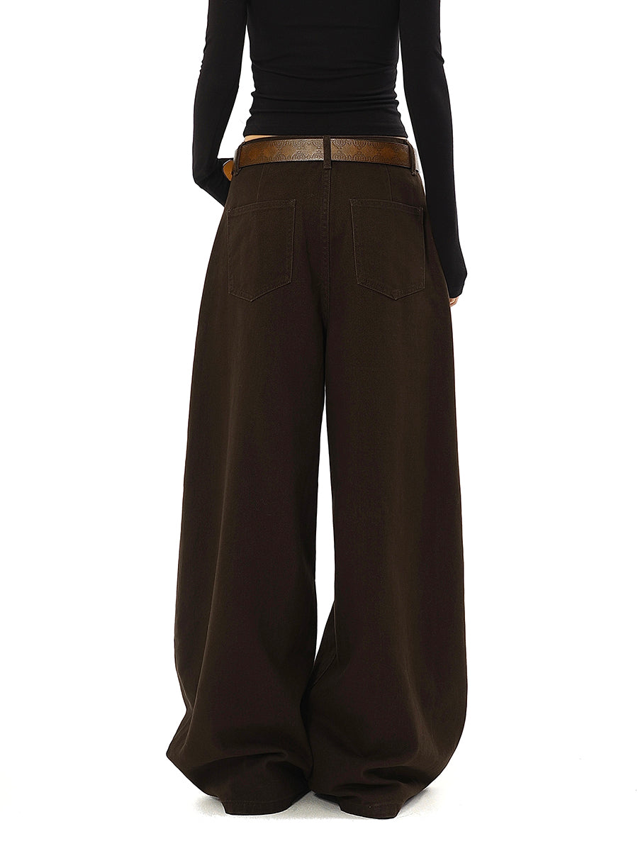 Vintage Loose Fit Brown Jeans Women Wide Leg Fall Winter Everyday Style