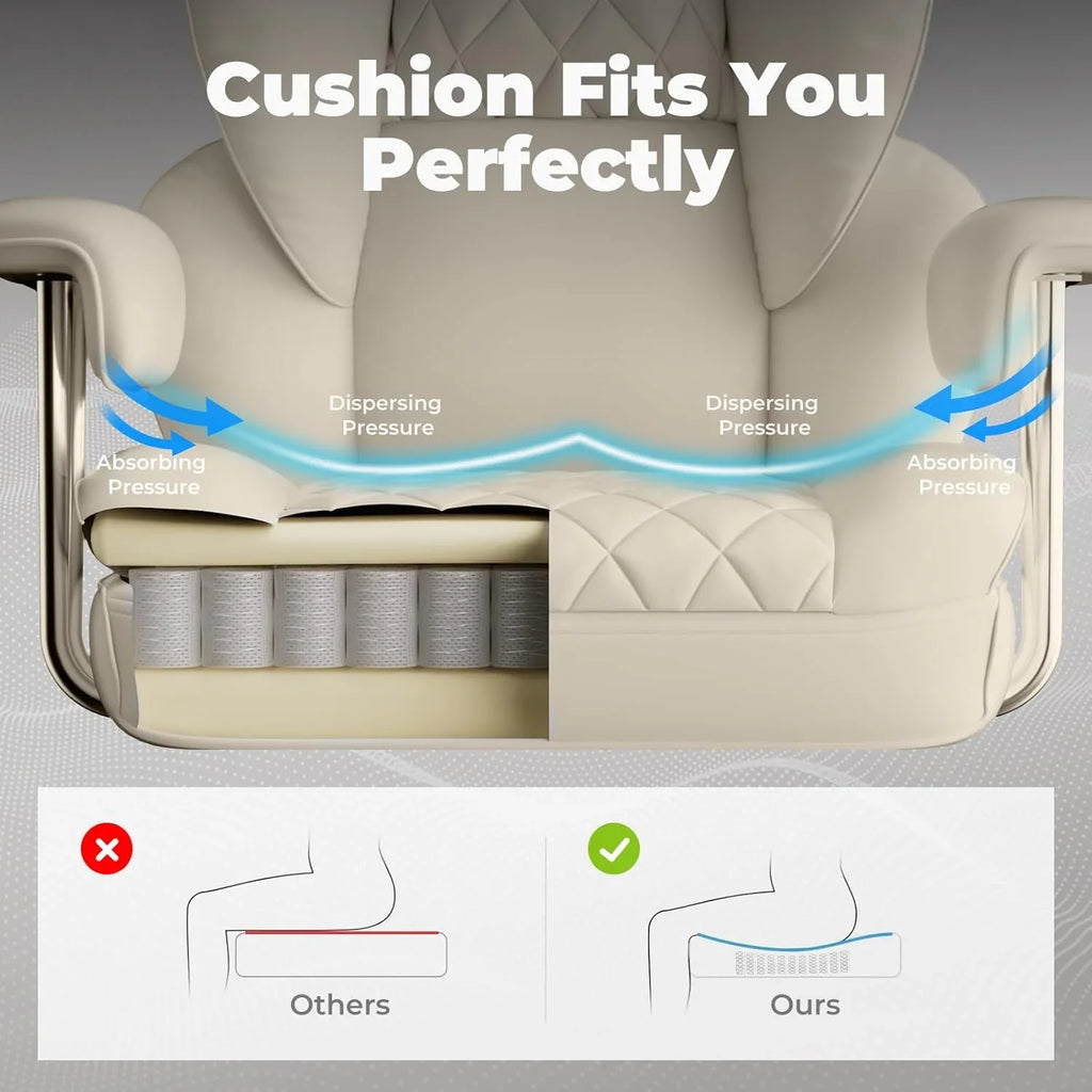 Grande chaise de bureau à dossier haut, chaise de jeu en cuir à dossier haut avec repose-pieds