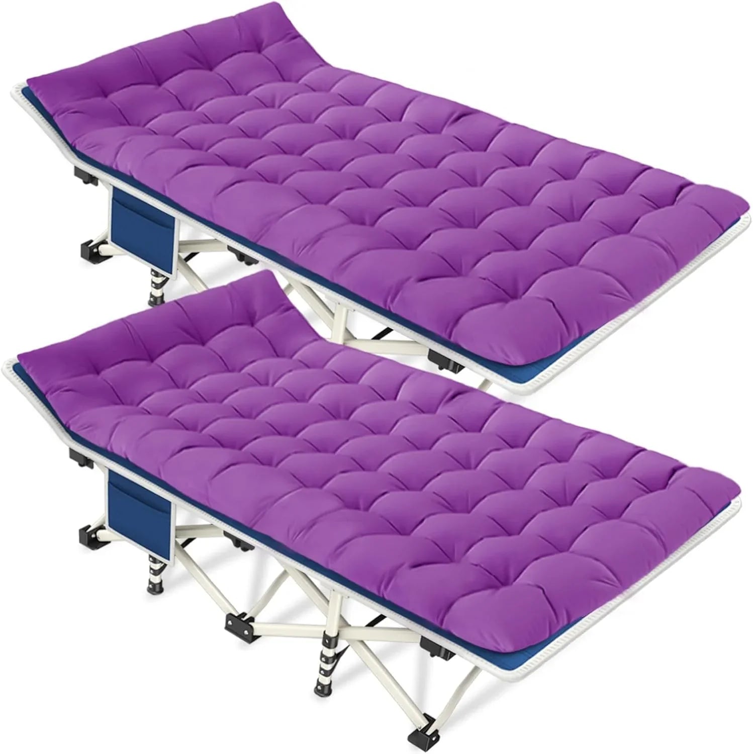 Lot de 2 lits de camping avec matelas, lits de couchage confortables, lits de camping pour adultes, lits pliants pour 2 personnes, lits de couchage robustes