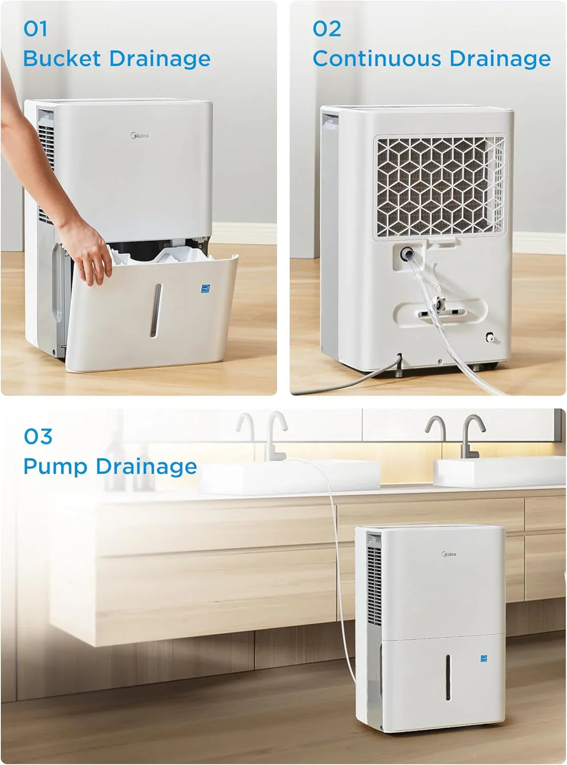 Déshumidificateur Midea de 4 500 pi² avec pompe, certifié Energy Star, 50 pintes
