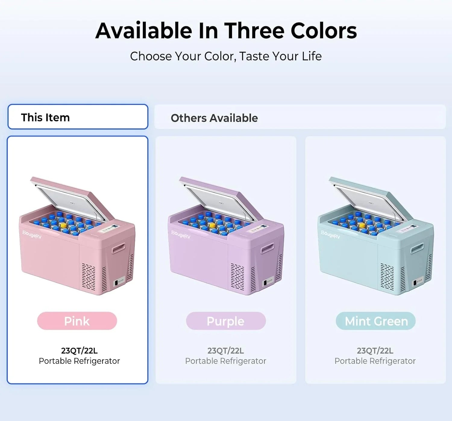 Réfrigérateur BougeRV 12 V pour voiture, congélateur portable de 23 litres, compresseur, 12/24 V CC, 110-240 V CA