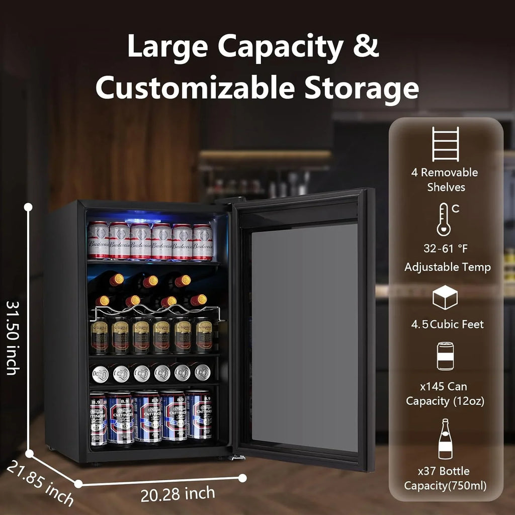 Mini-réfrigérateur 130 canettes, 3,2 pi³, pour boissons, sodas, vin, bière, température réglable pour le bureau et la maison.