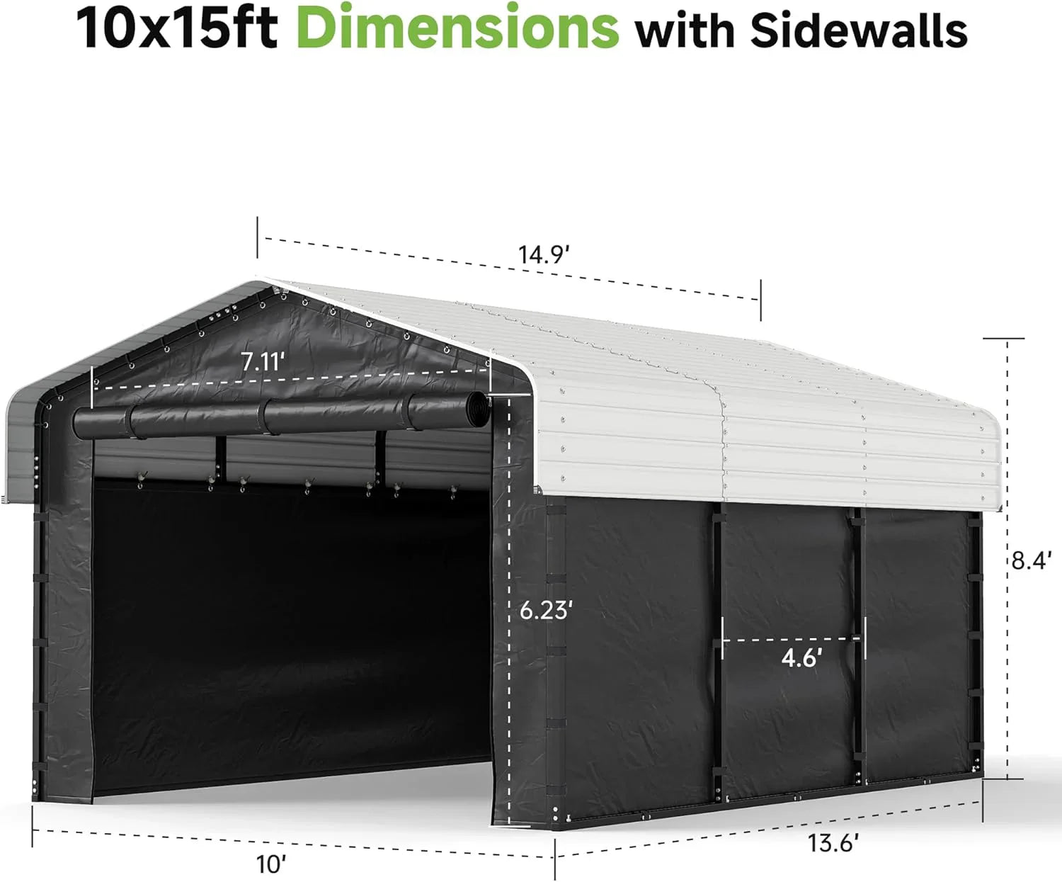 Abri d'auto en métal robuste de 10'x15', abri de garage extérieur avec cadre plus lourd