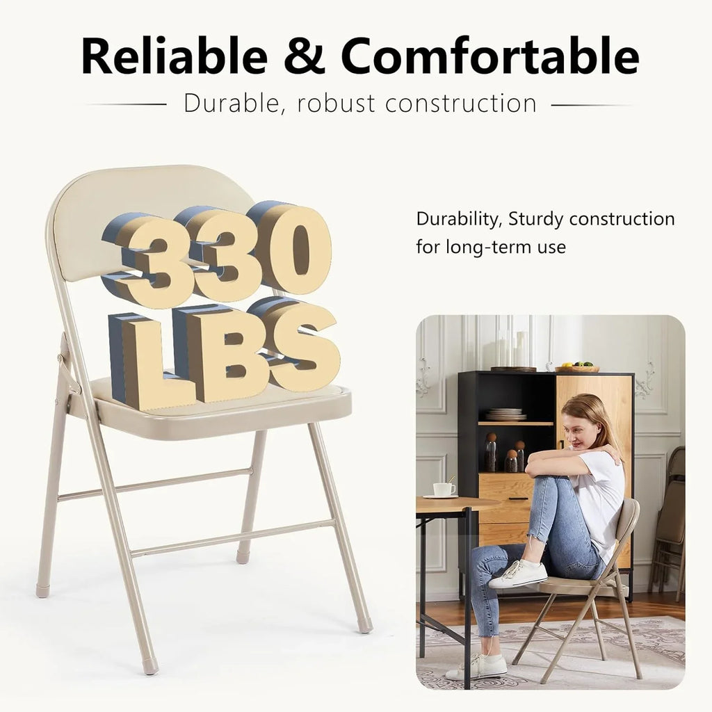 DUMOS Lot de 2 chaises pliantes rembourrées en cuir, siège commercial empilable portable pour intérieur et extérieur