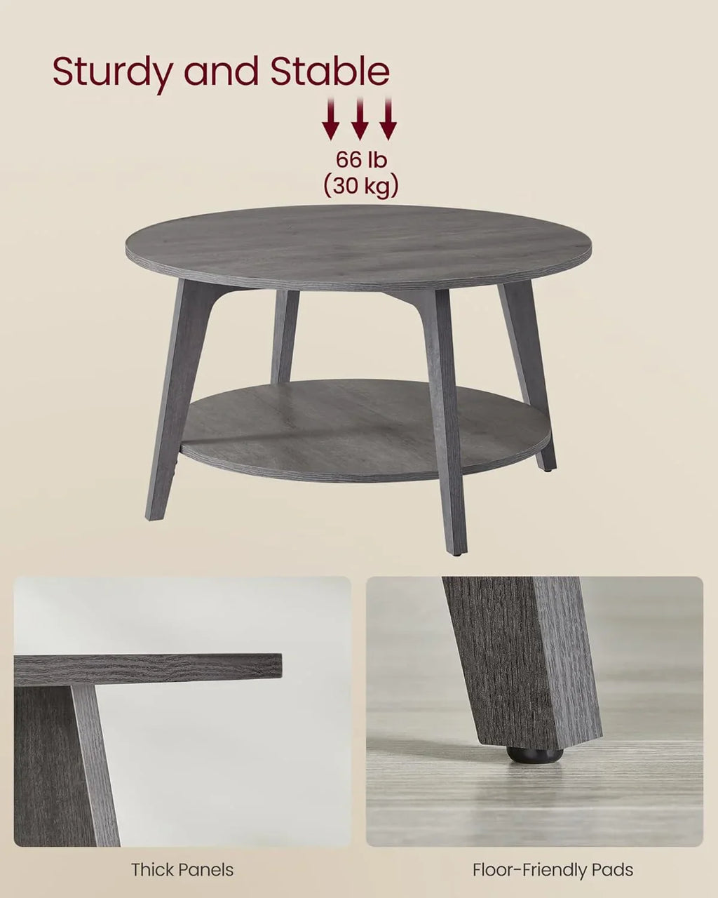 Table basse ronde VASAGLE, table basse double couche avec rangement