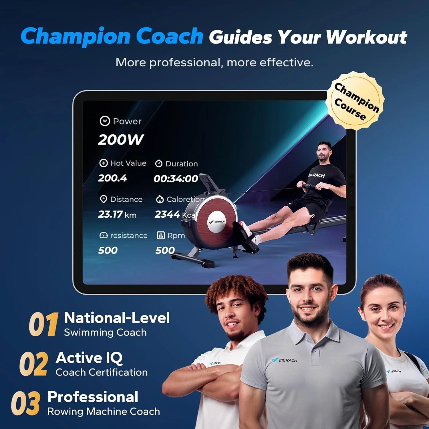 Rameur domestique Merachi à résistance silencieuse et double glissière