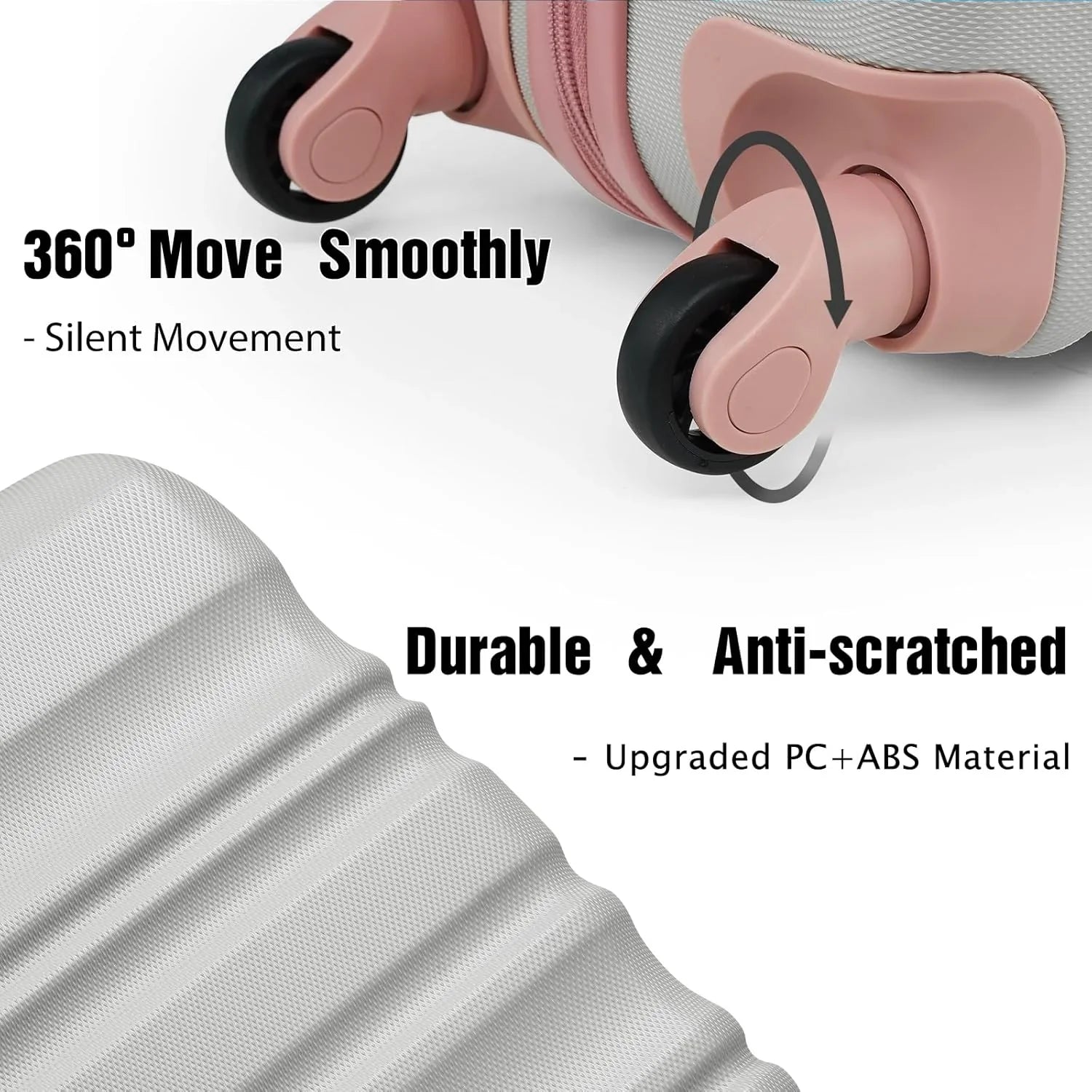 Ensemble de bagages LONG VACANCES 6 pièces : valise cabine rigide en ABS et PC, roulettes pivotantes et fermeture éclair YKK, cadenas TSA