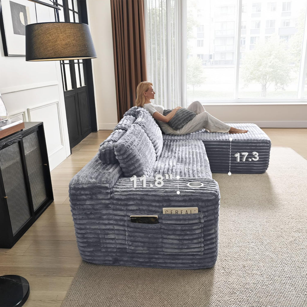 Canapé sectionnel Cloud avec méridienne en L, canapé modulaire moderne avec assise profonde, porte-gobelet intégré et poche de rangement