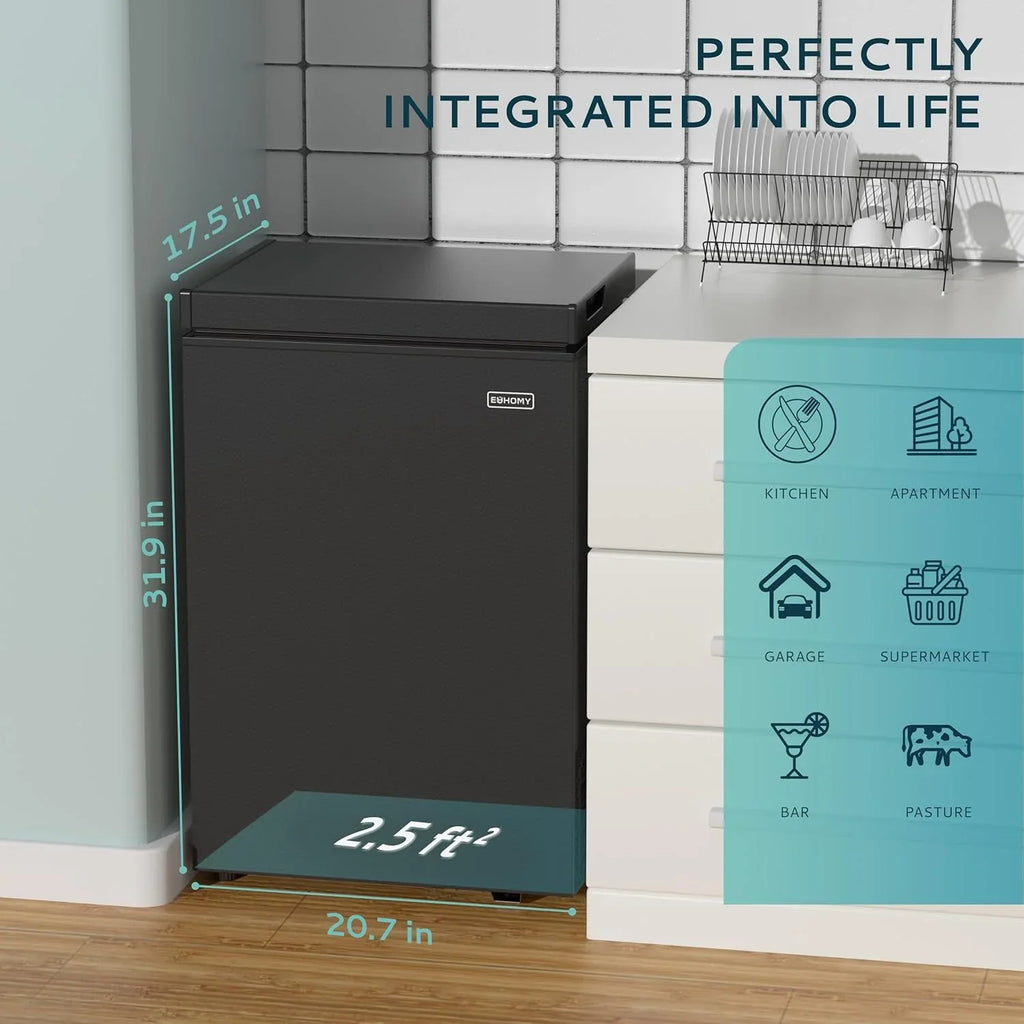EUHOMY 3.5 Cubic Foot Upright Freezer, Small Deep Freezer, Adjustable 7 Thermostats, Quiet Mini Freezer, Freestanding Top Door