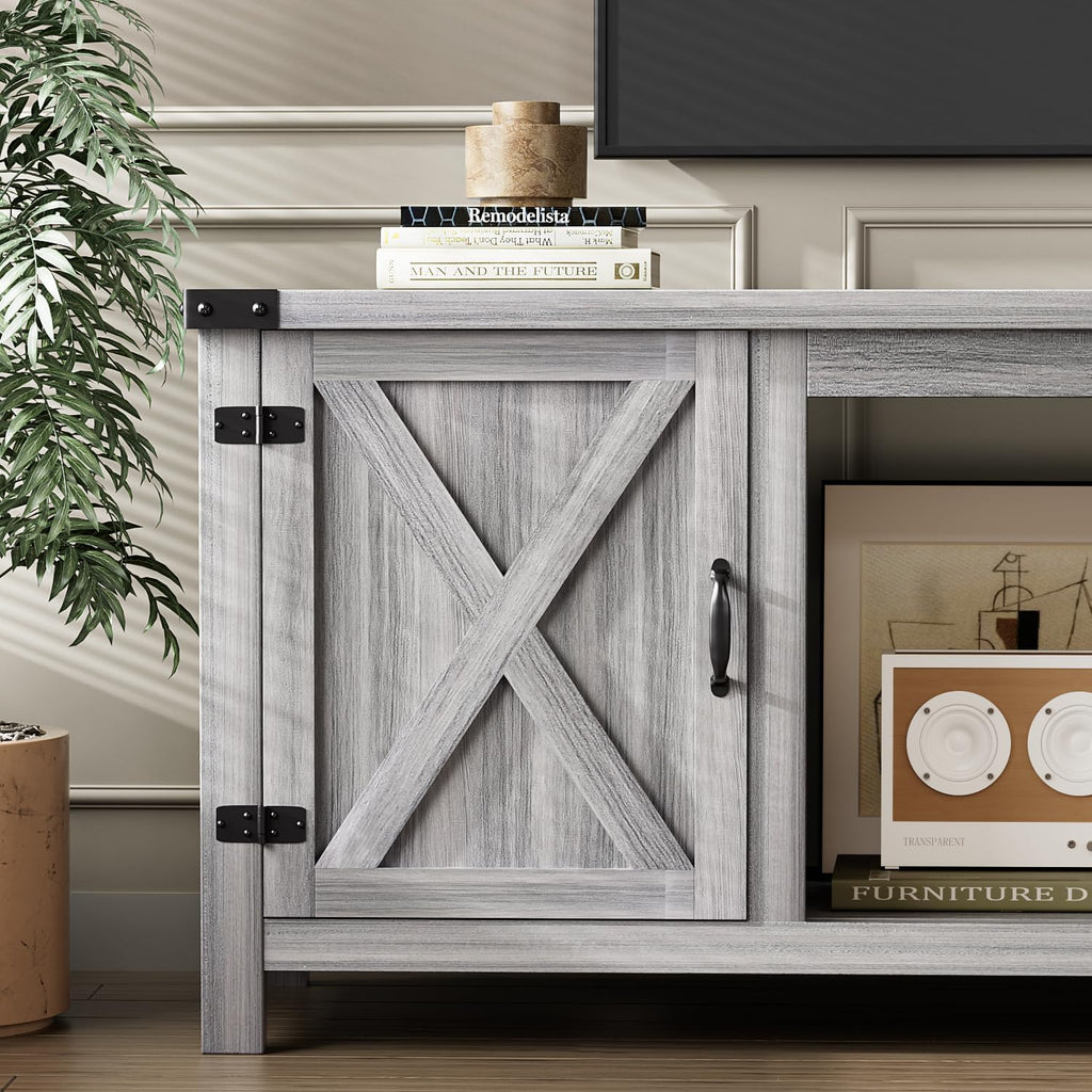 YESHOMY tv-meubel met open haard en twee schuifdeuren, opbergkasten voor tv's tot 65 inch en groter, entertainmentmeubel, mediameubel voor de woonkamer, 58 inch 