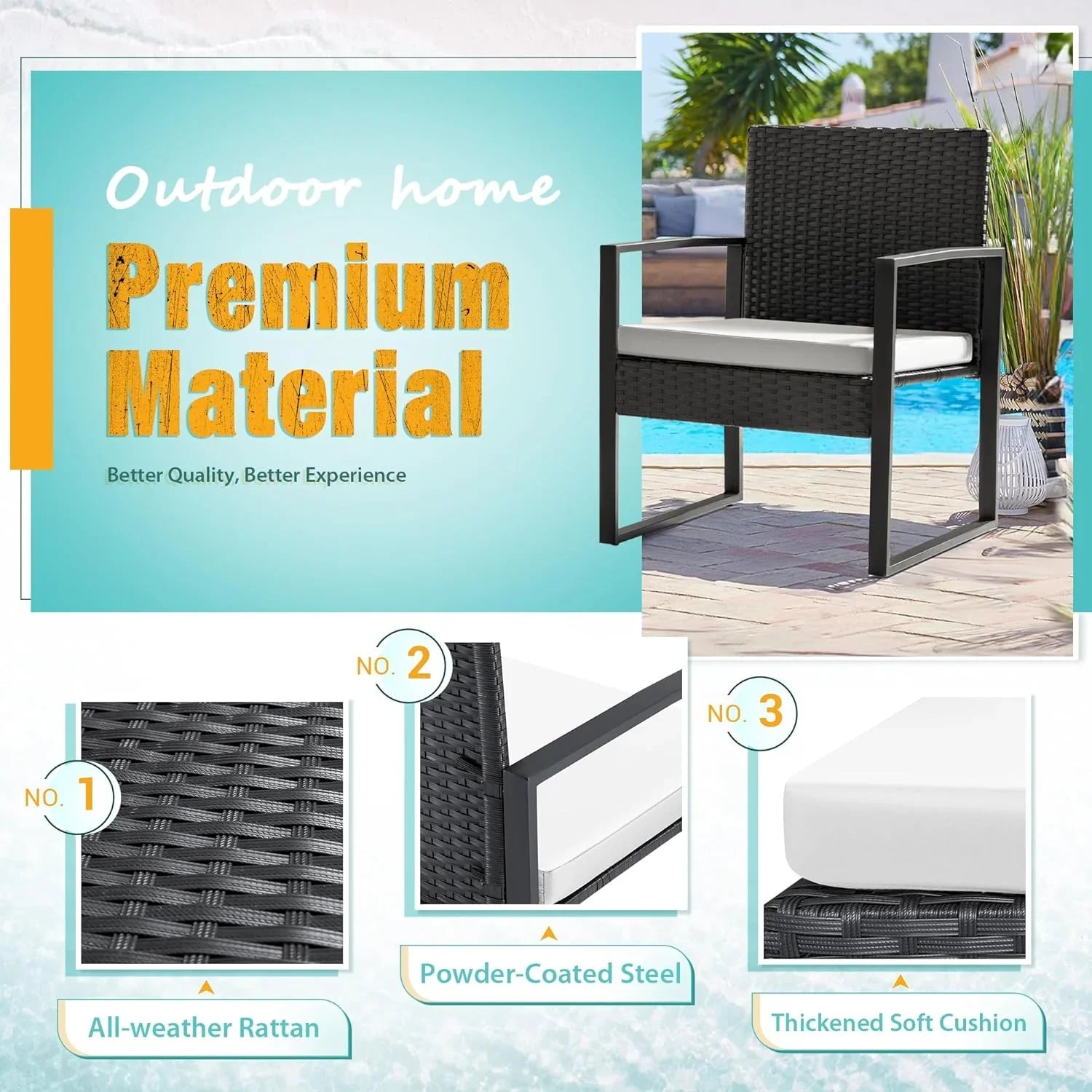 Ensemble de patio Flamaker 3 pièces Ensemble de meubles d'extérieur en osier