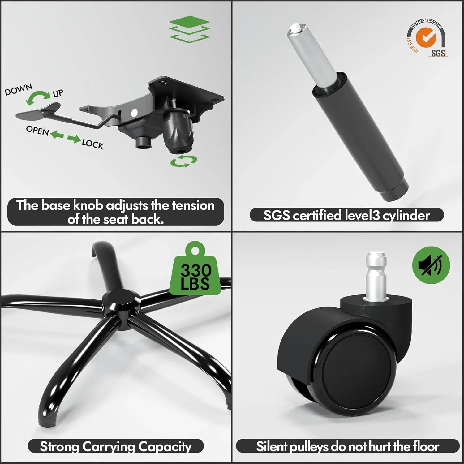 Bureau et chaise d'ordinateur de bureau, chaise de jeu, avec support lombaire et appui-tête