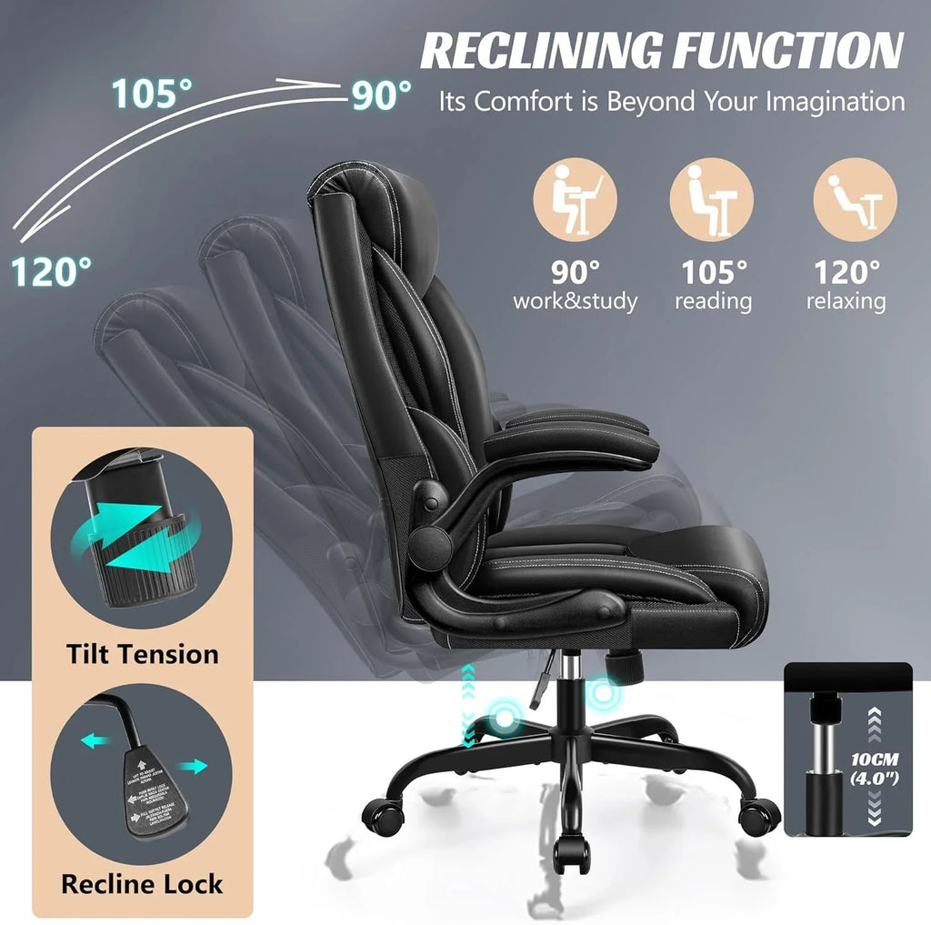 Chaise de bureau pivotante à pieds hauts, en cuir respirant, avec support lombaire