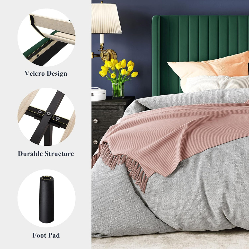 Cadre de lit Allewie en velours pleine grandeur/tête de lit capitonnée à oreilles verticales/lit plateforme rembourré/lattes en bois robustes