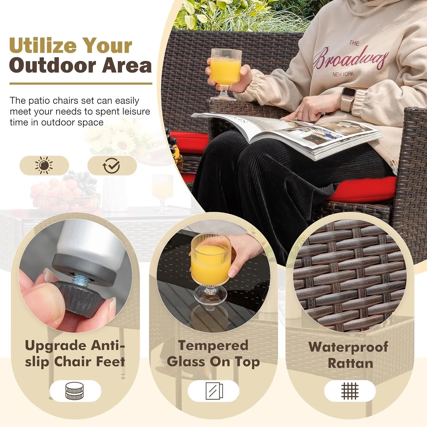 Ensemble de meubles de patio extérieur Homall 4 pièces avec chaises en rotin et osier