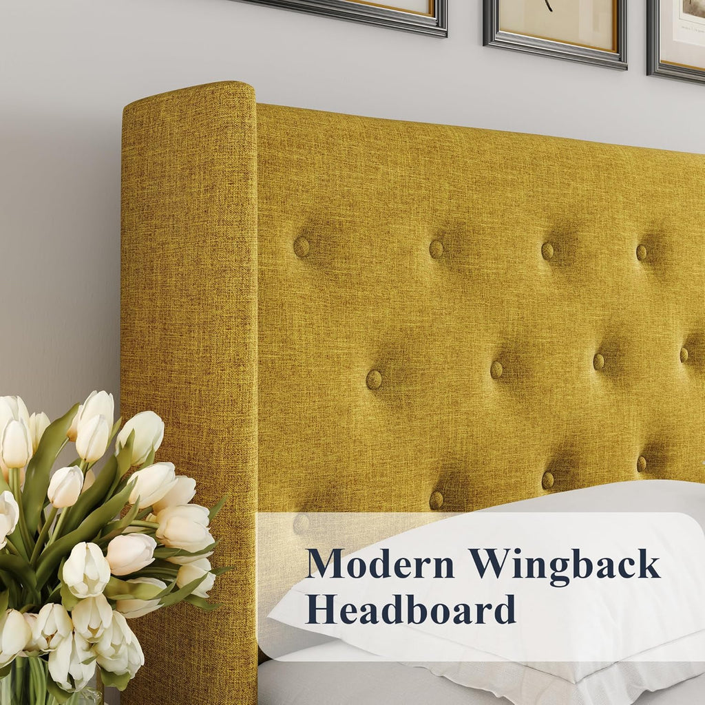 Lit queen-size relevable avec rangement Allewie, tête de lit à oreilles moderne et support hydraulique