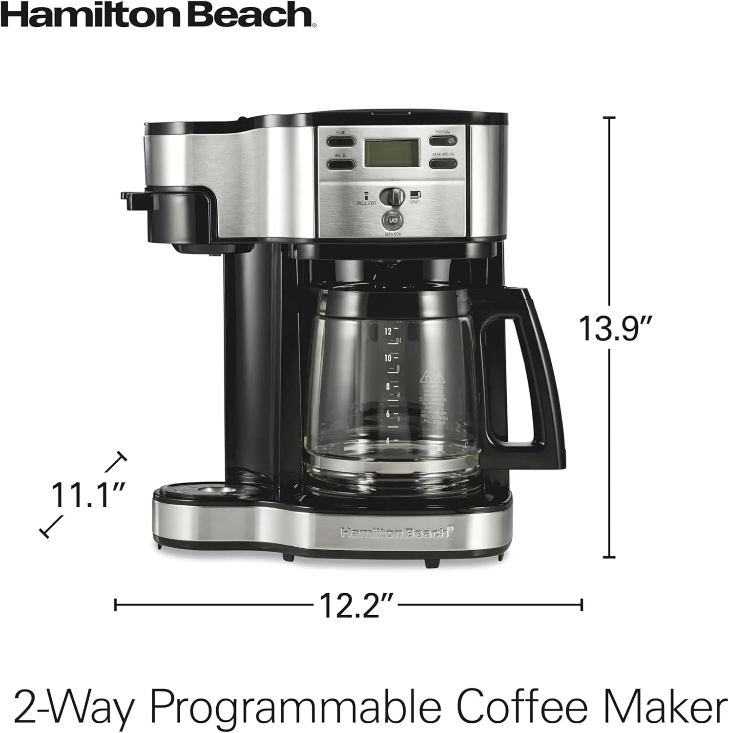 Cafetière filtre programmable Hamilton Beach 2 voies 12 tasses, dosette individuelle, cafetière en verre