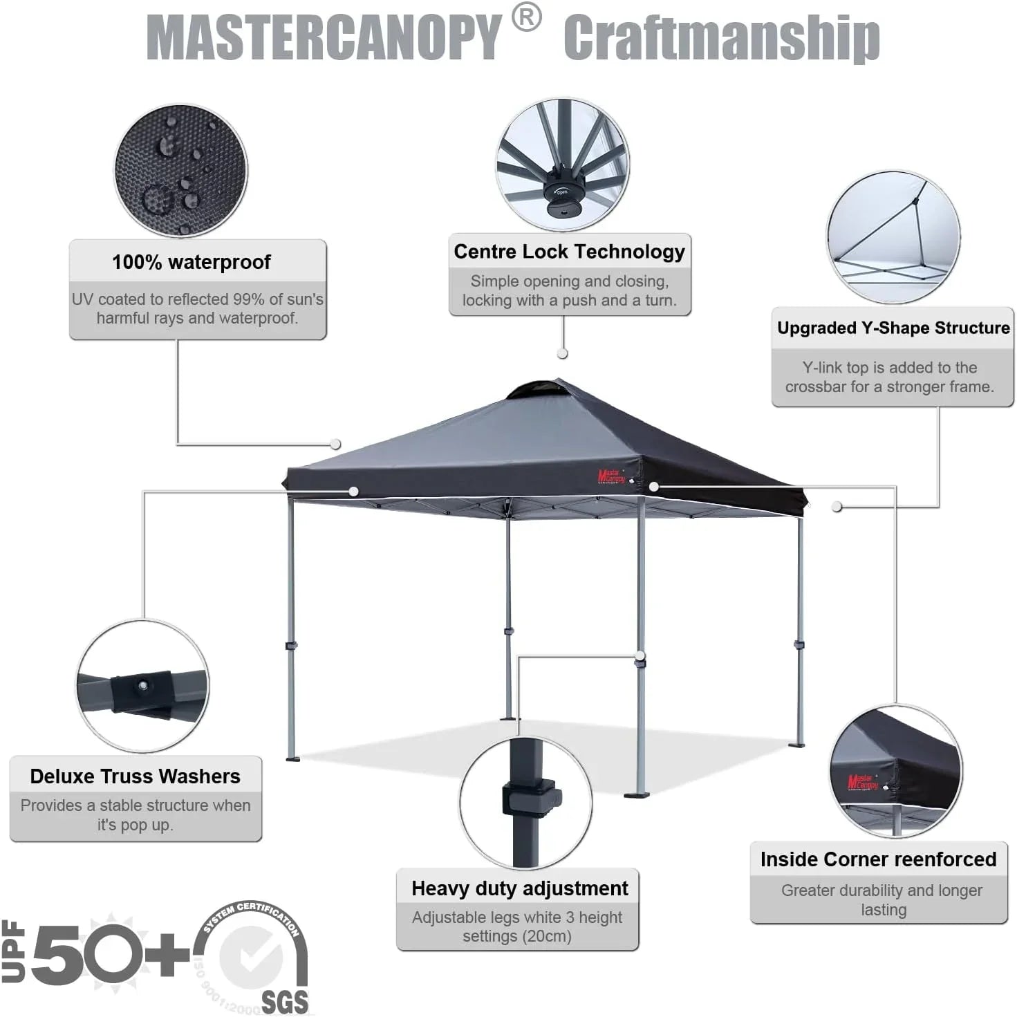 Tente pop-up robuste avec sac à roulettes (10 x 10, noir)
