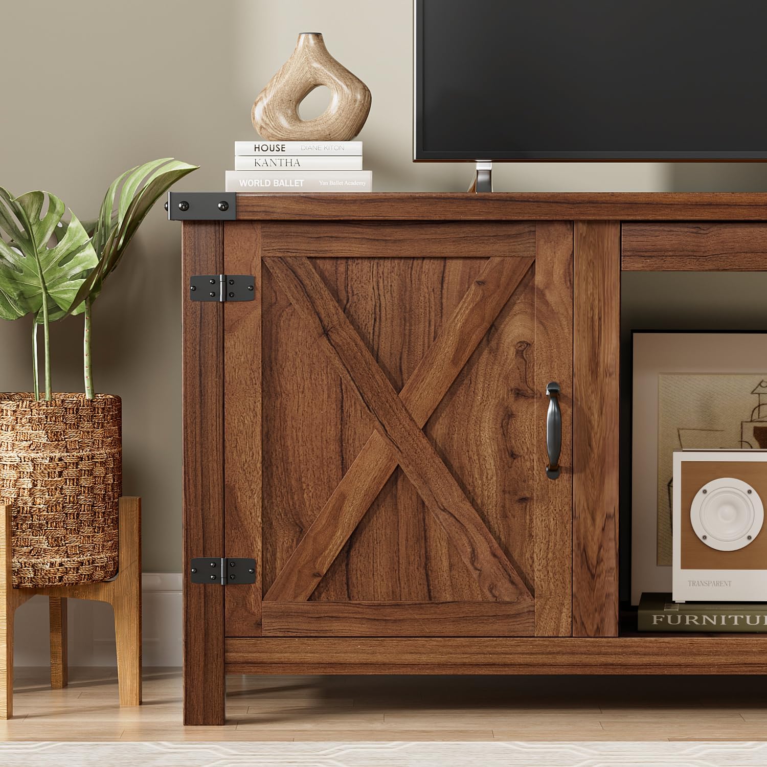 YESHOMY tv-meubel met open haard en twee schuifdeuren, opbergkasten voor tv's tot 65 inch en groter, entertainmentmeubel, mediameubel voor de woonkamer, 58 inch 