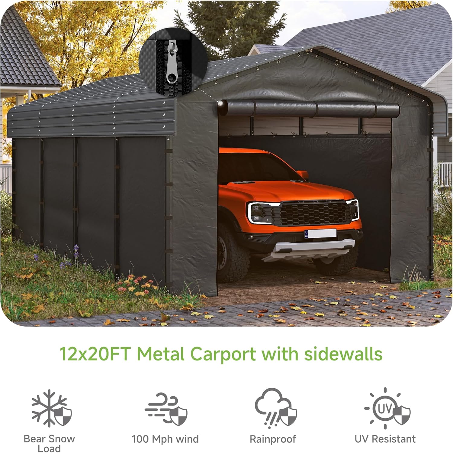 Abri d'auto en métal robuste de 10'x15', abri de garage extérieur avec cadre plus lourd