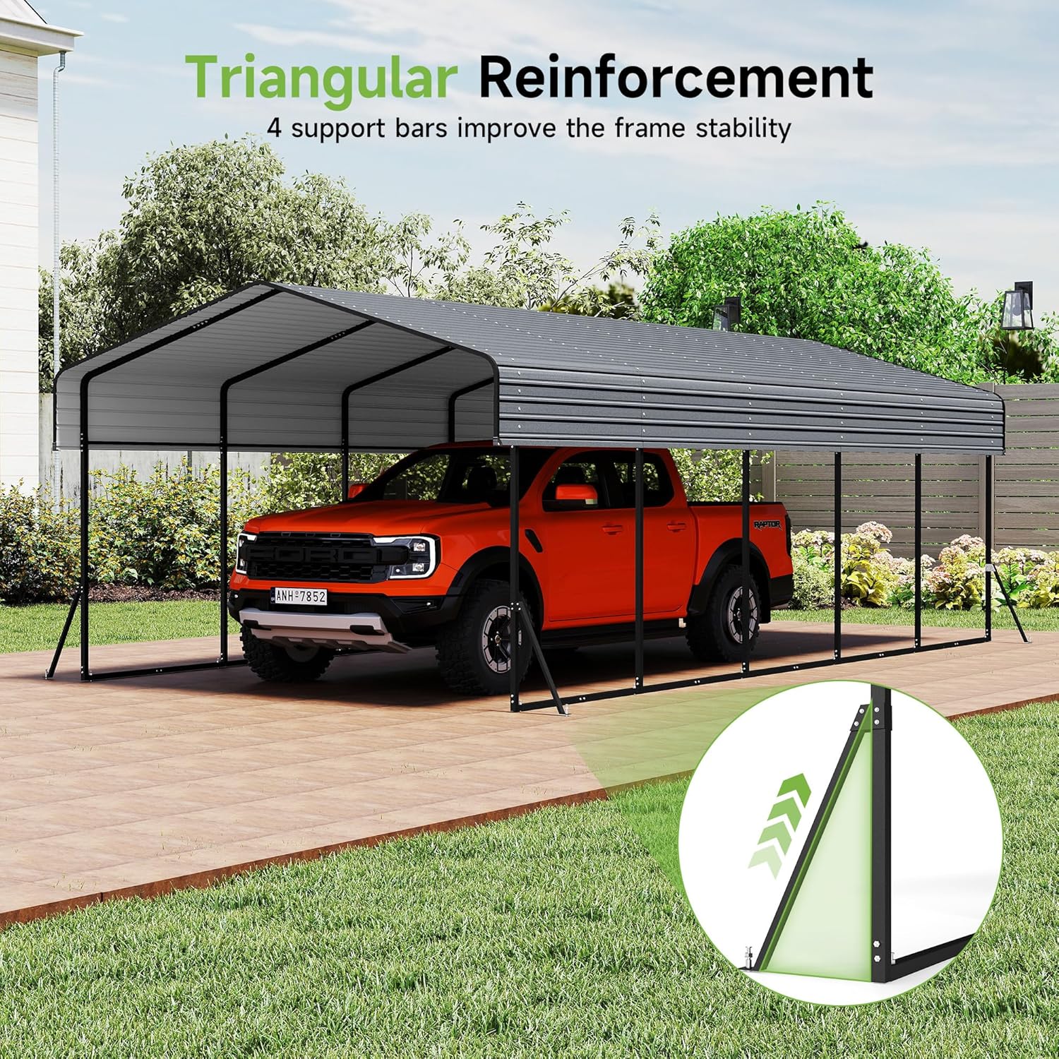 Abri d'auto en métal robuste de 10'x15', abri de garage extérieur avec cadre plus lourd