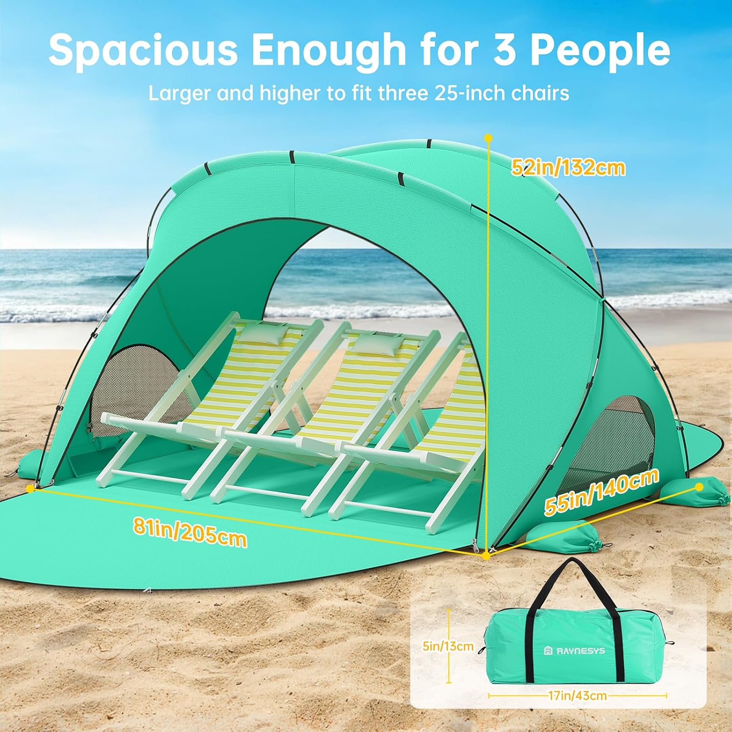 Parasol de plage, tente pare-soleil de plage avec protection UV UPF50+