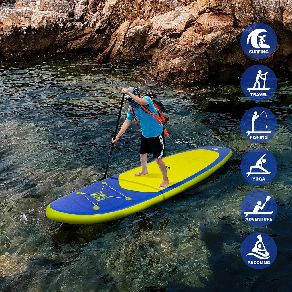 Planche de stand up paddle gonflable FunWater avec accessoires de pagaie SUP haut de gamme, pont EVA antidérapant, pagaie 11'/10'6'