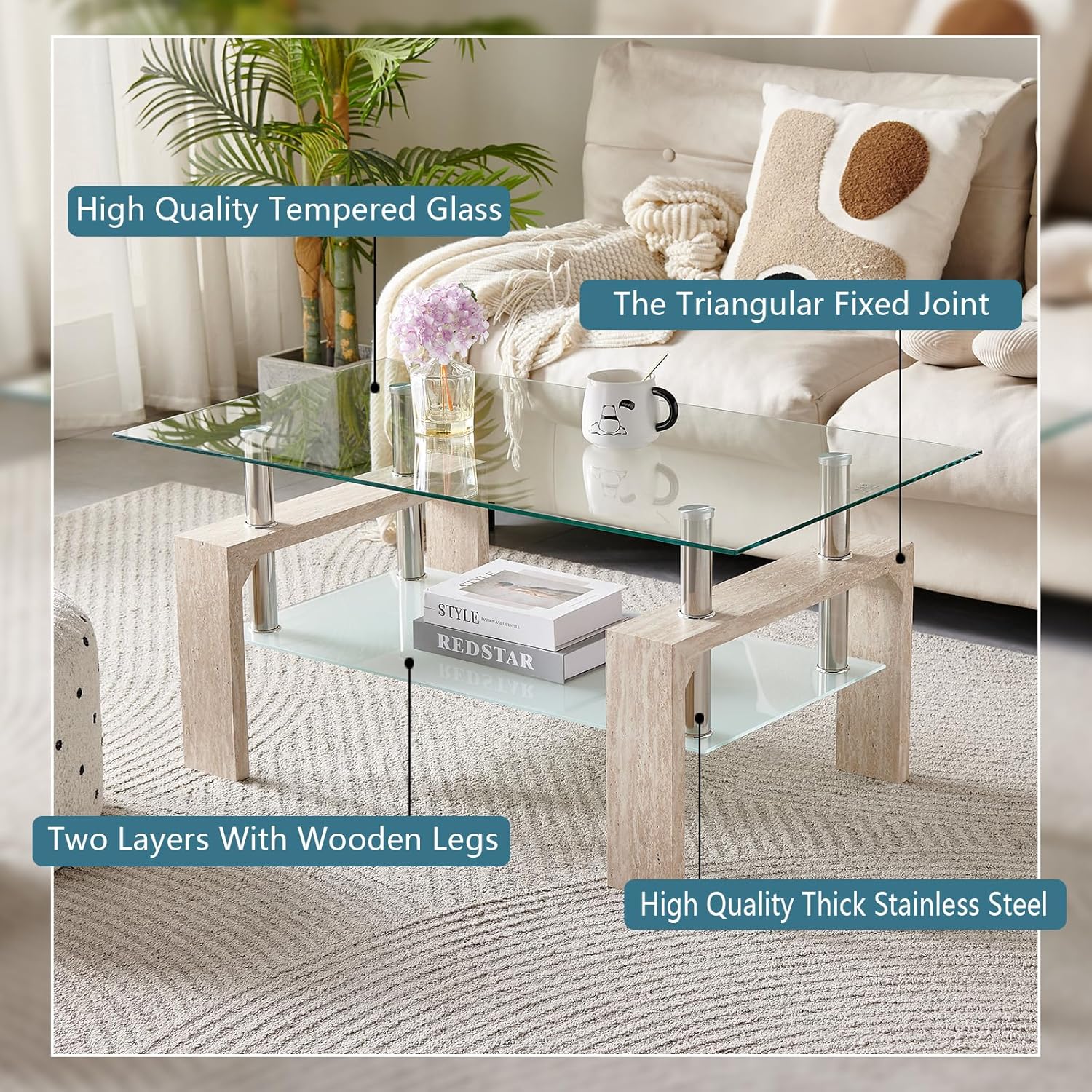 Table basse rectangulaire de salon, table basse d'appoint moderne