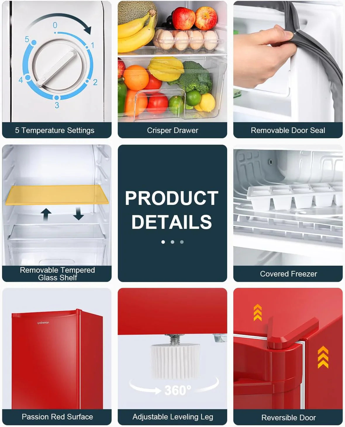 Mini-réfrigérateur Upstreman de 3,2 pieds cubes avec congélateur, mini-réfrigérateur à une porte, réfrigérateur de dortoir