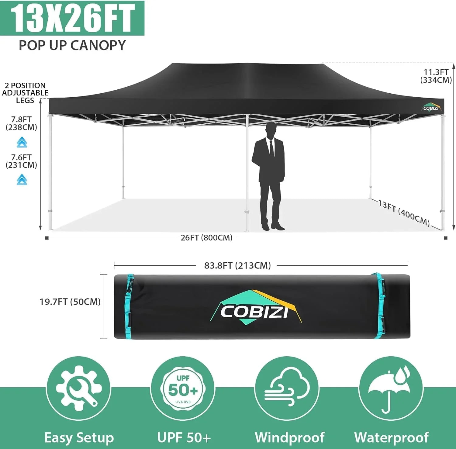 Tente pop-up robuste COBIZI 10x20 avec 6 parois latérales, facile à installer