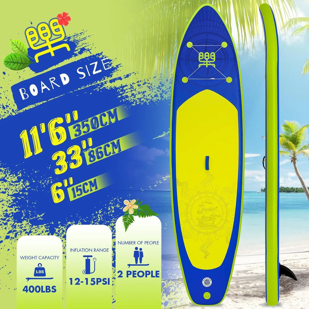 Planche de stand up paddle gonflable FunWater avec accessoires de pagaie SUP haut de gamme, pont EVA antidérapant, pagaie 11'/10'6'