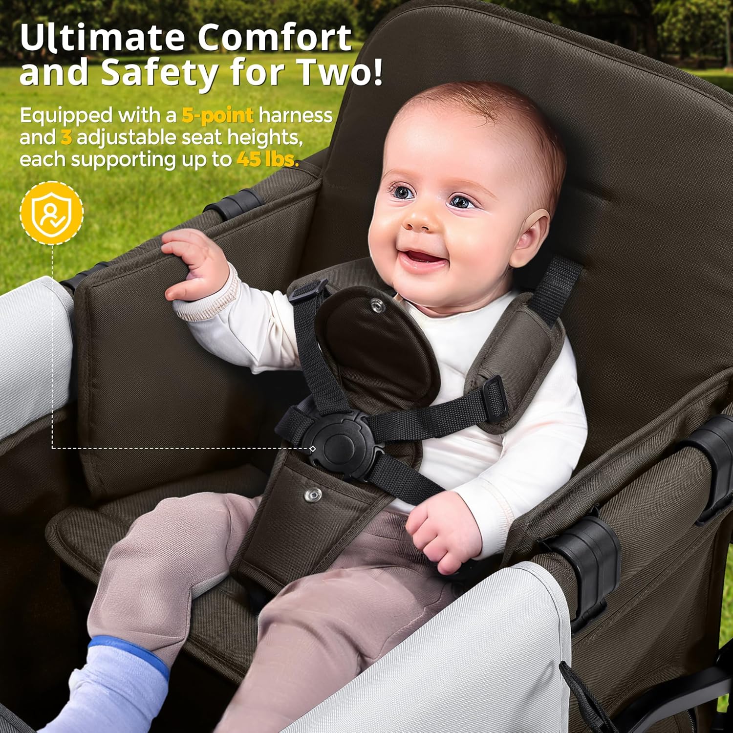 Poussette Wagon pour enfants, Poussette Wagon pour tout-petits 2 places, Poussette tout-terrain pour bébé en plein air