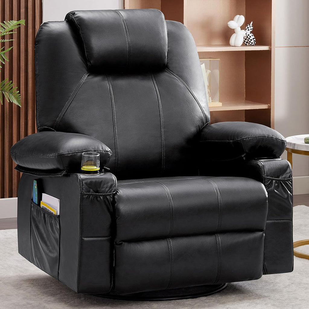 Grand fauteuil inclinable pivotant à bascule avec fonction chauffage et massage, canapé simple pivotant à 360 degrés