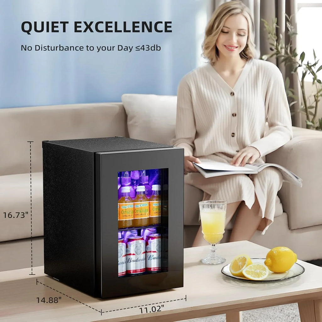 Réfrigérateur à boissons NJStar 68 canettes, mini-réfrigérateur à porte vitrée pour bière, boissons et vin, petit réfrigérateur autonome