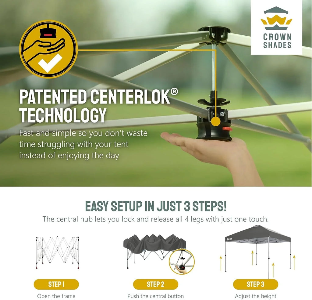 Auvent pop-up 10x10 - Installation en un clic - Tente de plage - Parasol extérieur avec dessus argenté, 3 hauteurs et 4 poches à sable