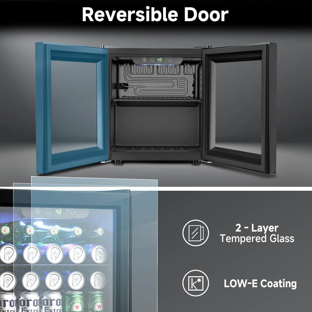 Réfrigérateur à boissons - Mini-réfrigérateur 126 canettes avec porte vitrée pour bureau, chambre, bar, maison