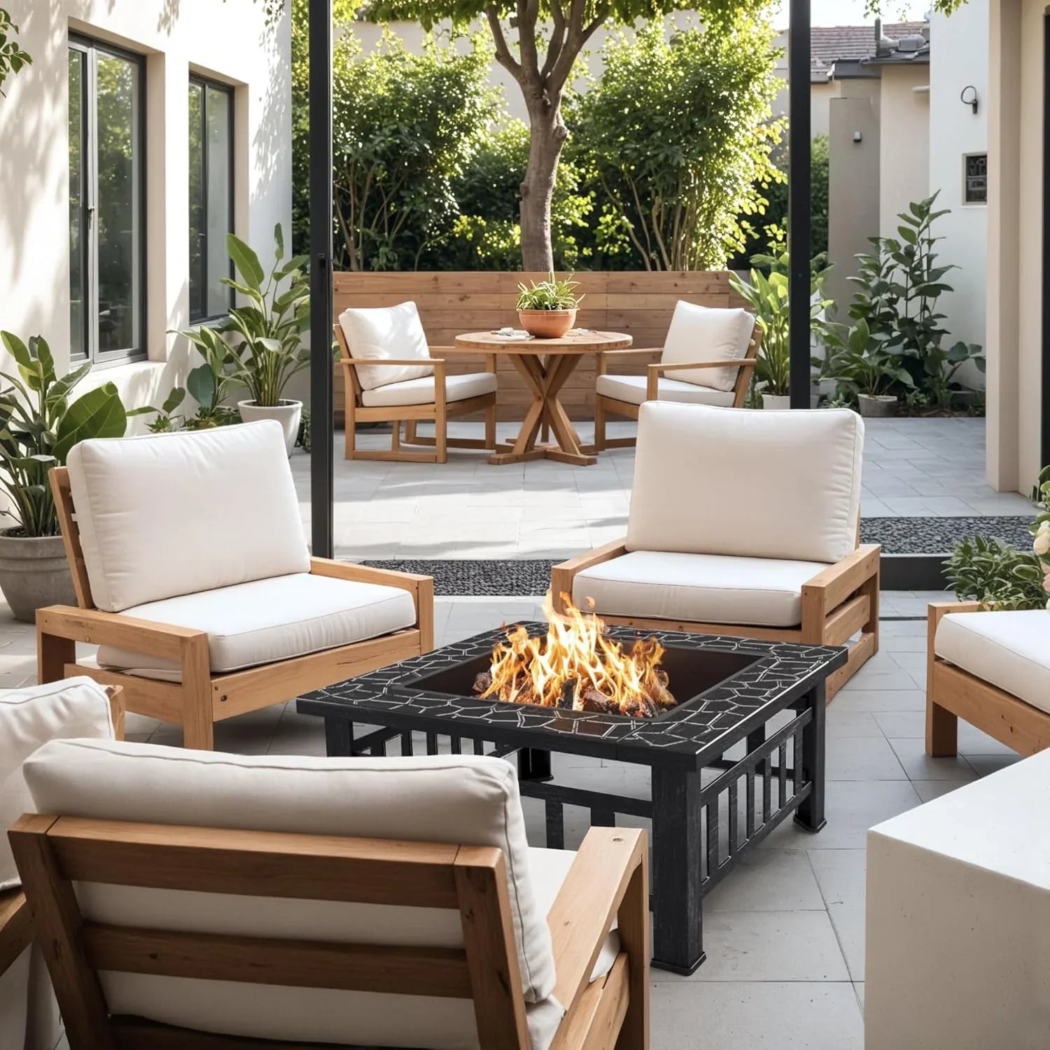 Foyer d'extérieur Devoko, table de foyer de 32 pouces, foyers d'extérieur en métal avec housse étanche pour terrasse extérieure et camping
