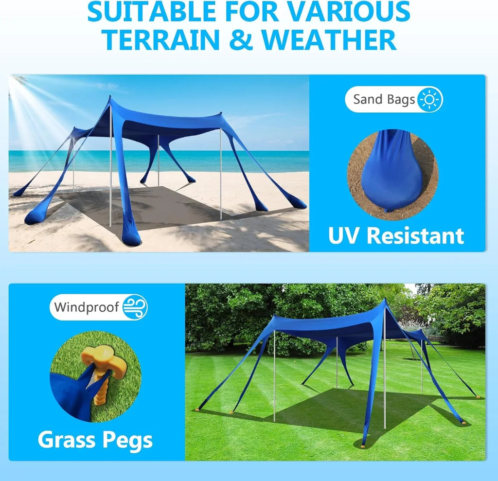 Auvent de tente de plage, auvent de tente de plage de 10 x 10 pieds, auvent robuste