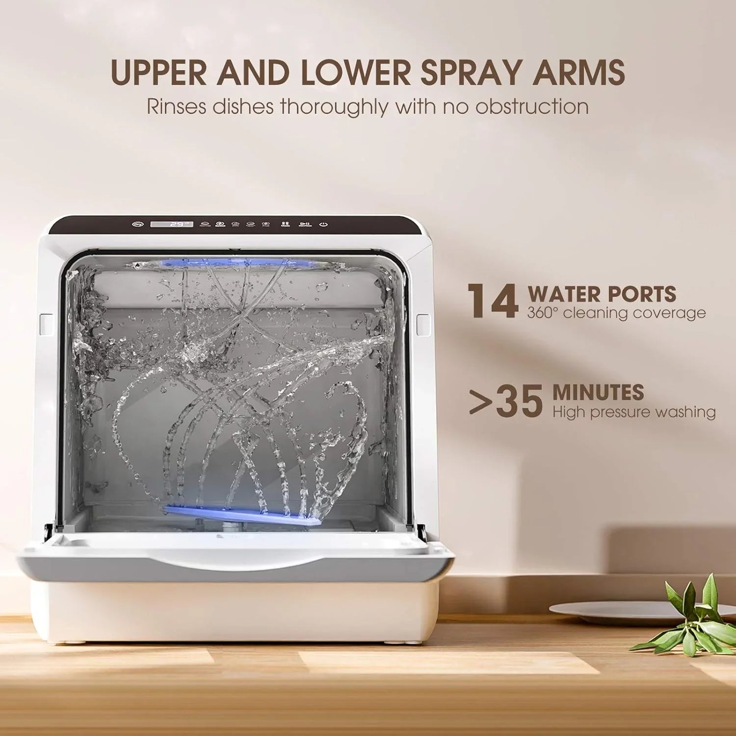 Lave-vaisselle de table portable NOVETE, lave-vaisselle compact avec réservoir d'eau intégré de 5 litres et tuyau d'arrivée d'eau, 5 programmes de lavage